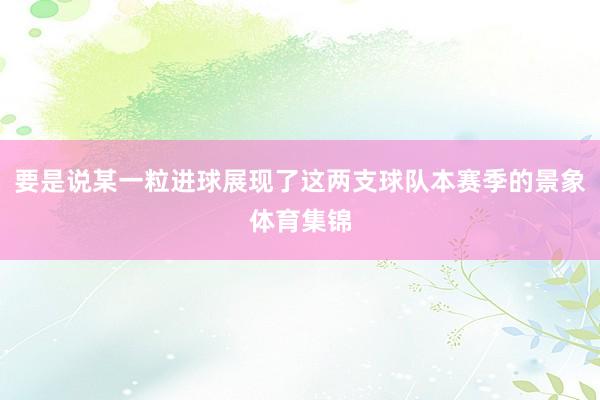要是说某一粒进球展现了这两支球队本赛季的景象体育集锦